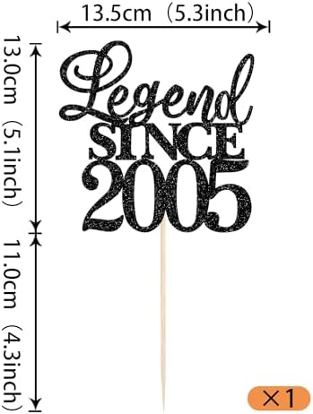 Rsstarxi 1 Pack Legend Since 2005 Cake Topper Glitter Happy 21st Birthday Cake Topper Cheers to 21 Years Cake Decoration for Happy 21st Birthday Wedding Anniversary Party Cake Decorations Black