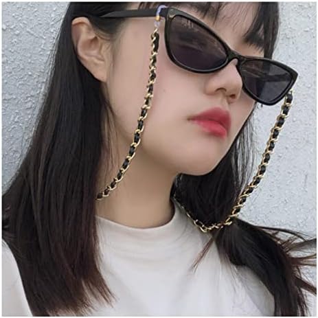 yaozeio Eyeglass Sunglass Strap Chain Lanyard for Glasses Mask Holders Around Neck Leather Metal Face Mask Chains for Women Gold Eyewear Chain Sunglass Lanyards for Women
