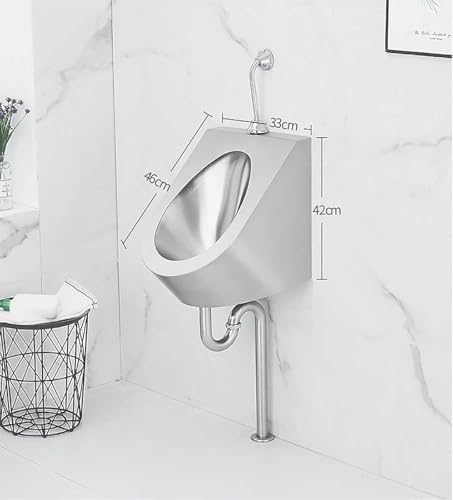 Commercial Small Urinal, 304 Stainless Steel Wall-Mounted Toilet Urinal with/Without Smart Sensor(Wall Drainage,D)