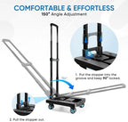 TICONN Folding Portable Dolly Cart, Black, 4-Wheel, 110 lbs Capacity, Adjustable Handle, Silent Wheels