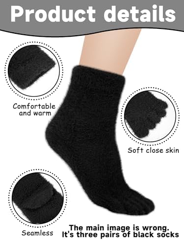 Bencailor 3 Pairs Women Fuzzy Toe Socks Womens Soft Fuzzy Plush Warm Fluffy Winter Home Slipper Socks for Women Men, Size 5-9