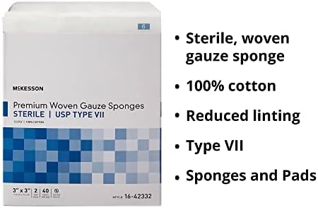 McKesson Premium Woven Gauze Sponges, Sterile, 8-Ply, USP Type VII, 100% Cotton, 2 in x 2 in, 2 per Pack, 50 Packs, 100 Total
