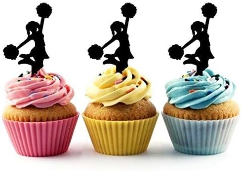 Cheerleader Cheer Silhouette Acrylic Cupcake Toppers 12 pcs