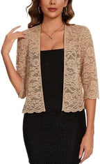 MINTLIMIT Women's Elegant 3/4 Sleeve Floral Lace Bolero Shrug Cropped Open Front Cardigan Shrug Tops