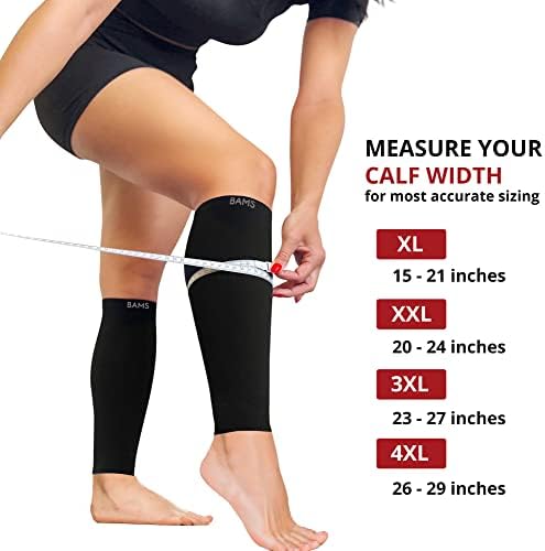 BAMS Plus Size Calf Compression Sleeve for Women & Men, Viscose from Bamboo Extra Wide Leg Support for Shin Splints, Leg Pain Relief and Support, Swelling, Travel (Calf Black, XL)