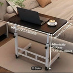 Height Adjustable Mobile Laptop Desk Cart with Wheels, Overbed Table with Storage Shelves, Black and White