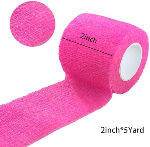 6 Pack 2 Inches Self Adhesive Wrap Bandage Self Adherent Cohesive Bandage Tape Stretch Vet Wrap Breathable Athletic Tape for Sports, Wrist, Ankle（Pink）