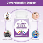 ADEK Vitamins Supplement, Vitamin A + Vitamin D3 + Vitamin E + Vitamin K1 + Vitamin K2, ADK Vitamin Supplement with Minerals and Antioxidants, Gluten-Free, 60 Capsules