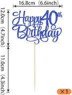 Rsstarxi 1 Pack Happy 40th Birthday Cake Topper Number 40 Forty Years Old Birthday Cake Pick Decoration for Men Women 40th Birthday Anniversary Party Decorations Supplies Blue