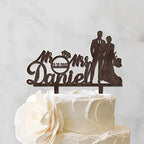 Bride and Groom Silhouette Rustic Cake Topper Mr and Mrs Cake Topper for Wedding Bride and Groom Couple Cake Topper Engagement Gift Custom Rustic Cake Topper Brown Wood Cake Topper