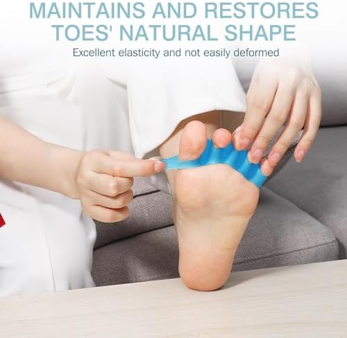 Silicone Toe Separators for Women & Men - Toe Spacers for Bunion Relief, Hammer Toe, Plantar Fasciitis & Pedicures | Includes Metatarsal Pad & Therapeutic Yoga Cushion for Foot Pain(2pcs,blue)