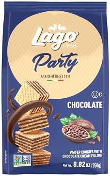 Gastone Lago Party Wafers, Chocolate, 8.82 oz – Italian Wafer Cookies with Chocolate Cream Filling, Non-GMO Verified, Authentic Taste of Italy