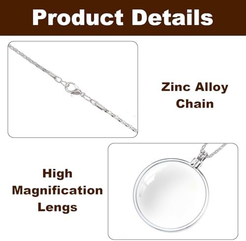 Magnifying Glass Necklace Monocle,5X Magnifying Glass Pendant,5X Necklace Magnifier with Glasses Lens and Chain Magnifyings Pendant Eyepiece for Reading Newspaper Map Jewelry Crafts Needlework