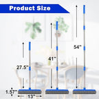 57" Rubber Broom for Pet Hair Removal, 2-in-1 Floor Brush & Squeegee, Extra Long Handle Fur Broom for Carpet, Hardwood, Tile & Windows | Pet Hair Remover with Lint Brush for Home & Auto Cleaning