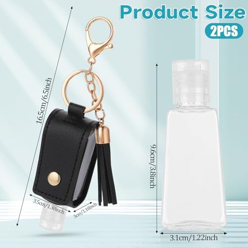 2 Pcs Portable Handwashing Fluid Holder Bottles with Keychain, Refillable Travel Containers, 1oz/30ml Squeeze Bottles for Toiletry Lotion Liquid Soap Shampoo (Black)