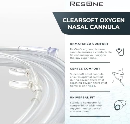 ResOne 2Ft Soft Adult Oxygen Nasal Cannula 1-Pack - Curved Prongs, Crush-Resistant Tubing - Nasal Tubes, Oxygen Concentrator Supplies - Soft Curved Nose Piece, Standard Size, Standard Flow 6 LPM