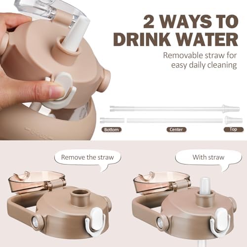 kytffu 84oz Glass Water Bottle with Straw, 2.5 Liter Large Water Bottle with Silicone Sleeve and OZ Marker, Wide Mouth Gallon Glass Bottle with 2-in-1 Lid, Leakproof Water Jug for Gym Home, Amber