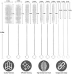 10-Piece Test Tube Brush Set, Nylon Stainless Steel Cleaning Brushes for Laboratory, Bottles, and Narrow Containers, Flexible and Long-Lasting