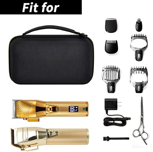 Case Compatible with Hair Clipper Barber, Trimmer Travel Storage Organizer for T Finisher Liner, Comb Cutting Guide, Clipper Blade Oil, Cleaning Brush and Other Grooming Kit - Black Case+Gold Zipper