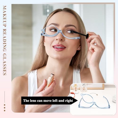 EYEGUARD 2 Pack Makeup Reading Glasses for Women Spring Hinge Make Up Glasses Magnifying Flip Down Cosmetic Readers