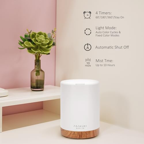 ASAKUKI Essential Oil Diffuser for Home, 300 ml Humidifier with Automatic Shut-Off, Quiet Aromatherapy Diffuser with 7 LED Lights for Living Room, Kitchen, Bedroom, Hotel, Gift for Mom - Light Brown