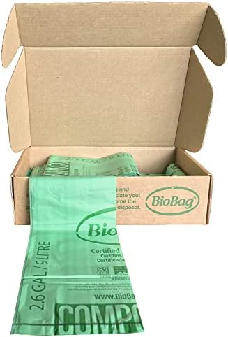 2.6 Gallon Compostable Food Scrap Bags by BioBag, 100 Count, BPI Certified, Meets ASTM D6400 Standards, Made in USA, Kitchen Counter Bin Liners