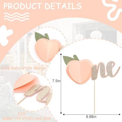 Sweet Peach Cake Topper – Peach-Themed Birthday Party Decor for Girls, 1st Birthday Cake Decoration, Glitter Peach Cake Topper, Fruit-Themed Smash Cake Photo Prop