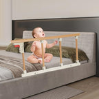 Bed Rail for Elderly Adults Safety, 4 Height Adjustable Assist Handle with Wood Grain Finish, Foldable Bed Guard for Home Care Hospital, Fall Prevention Safety Bar with Storage Pocket, Yellow