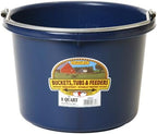Little Giant® Plastic Animal Feed Bucket | Round Plastic Feed Bucket with Metal Handle | Made in USA | 8 Quarts | Navy