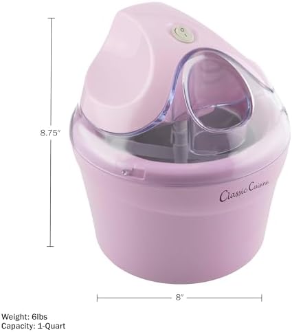 Ice Cream Maker - 1QT Ice Cream Machine for Sorbet, Gelato, Frozen Yogurt and More - Kitchen Appliances and Gadgets by Classic Cuisine (Pink)