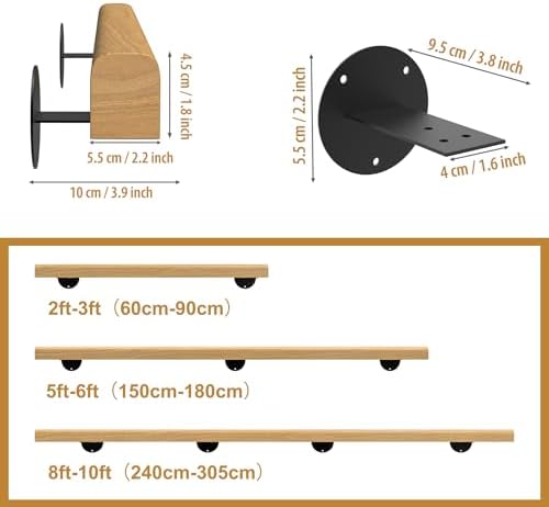 2FT Wooden Stair Handrails,Hand Railings for Stairs Indoor Outdoor Wall Mount Support Wood Handrails,Non-Slip Sturdy Staircase Handrail Safety Grab Bar Rod Complete Kit for Home,Lofts,Guardrail