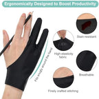 Digital Drawing Glove, 6 Pcs Two-Finger Artist Gloves, Smooth Elasticity Breathable Artist Glove for Stylus Pen Pencil Sketching Painting, Suitable for Left and Right Hand