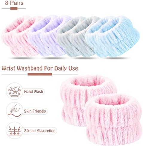 Wrist Bands for Washing Face, 8pcs Spa Face Washing Wristbands, Microfiber Arm Wrist Towels, Absorbent Wash Wristbands for Woman Men, Prevent Water from Spilling Down Your Arms