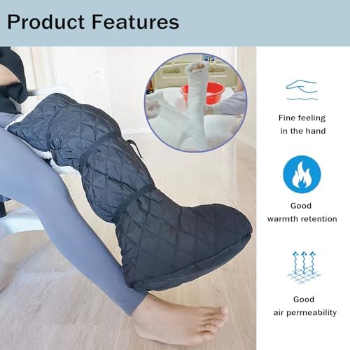 Winter Warm Cast Sock, Thick Fleece Foot Cast Cover - Below the Knee Cast Toe Boot Cover, Foot Warmer for Broken Foot, for Fractured Foot Leg Ankle Joints Protective Accessories, Black