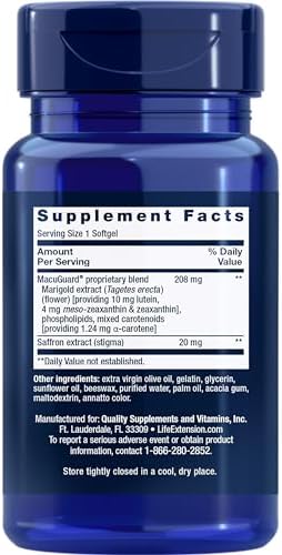 Life Extension MacuGuard Ocular Support with Saffron – Eye Health Supplement for Healthy Vision – with Lutein, Meso-zeaxanthin, zeaxanthin, Saffron – Gluten-Free, Non-GMO – 60 softgels