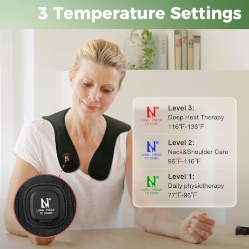 Cordless Electric Heating Pad for Neck and Shoulder, Portable Heated Neck Wrap with 3 Heating Levels, 4000mAh Rechargeable Small Thin Mini Heated Brace 30Mins Auto-Off(Black)