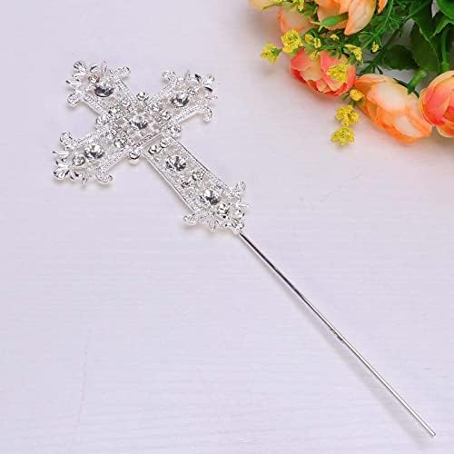 Cross Cake Topper Alloy Rhinestone Food Picks Cross Cake Decoration for Religious, Baptisms, First Communions, Wedding Birthday Party Supplies (Silver)