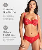 Panache Women's Allure Brazilian Panties with Lace Detail, Keyhole Back, and Gold Ring Accent