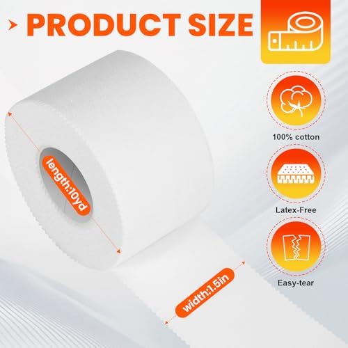 32 Pack Athletic Tape, White Sports Tape for Wrist Ankle Protection, Sports Tape Athletic No Sticky Residue, Easy to Tear Gymnastics Tape for Soccer, Football, Training Supplies (1.5" x 320 Yards)