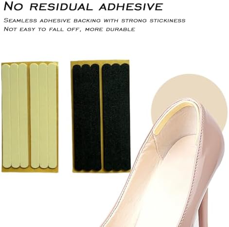 12Pcs Black Beige Foam Heel Strap Cushion Insert Self-Adhesive Shoe Back Strips Liners Grips Pads Tapes Stickers for Loose Shoes Sandals High Heels