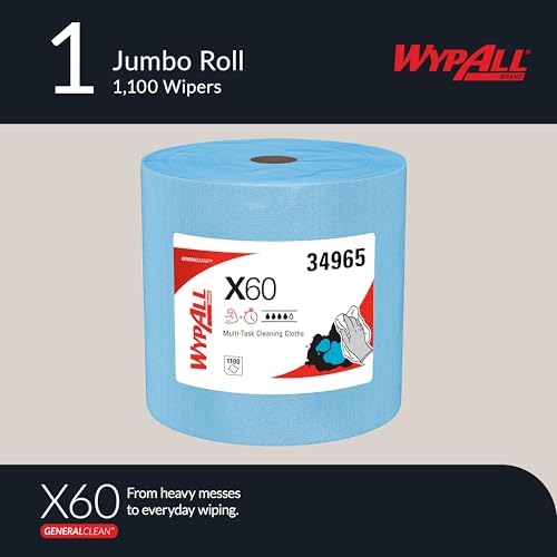 WypAll GeneralClean X60 Cloths Multi-Task Cleaning Wipes, Jumbo (34965), Strong and Absorbent Towels, Blue (1 Roll of 1,100 Sheets, 1,100 Sheet Total)