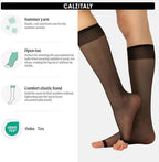 CALZITALY - 2 Pairs Open Toe Knee High Socks for Women (One Size, Black or Nude)