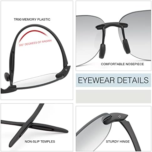 YIMI 2 Pairs Rimless Bifocal Reading Glasses UV Protection Sunglasses Classic Sun Readers for Men Women Retro Shade Eyewear
