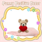 Mini Crochet Bear with Heart,Emotional Support Decor & Handmade Gift of Encouragement for Valentine's Day,Birthdays,Women,Men & Loved Ones