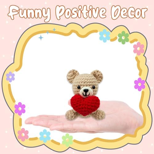 Mini Crochet Bear with Heart,Emotional Support Decor & Handmade Gift of Encouragement for Valentine's Day,Birthdays,Women,Men & Loved Ones