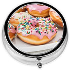 (Christmas Donuts) Round Pill Box,3 Compartment Pill Box Mini Decorative Pocket Purse Portable Travel Medicine Tablet Vitamin Holder Organizer Pill Case