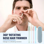 2-in-1 Nasal Hair Cutter, 2025 Upgrade 360° Rotating Nose Hair Trimmer with Double-Sided Blade & Ear Pick, Manual Nostril Hair Removal Tool for Men and Women, Soft Cleaning Brush (Beige, 3PCS)