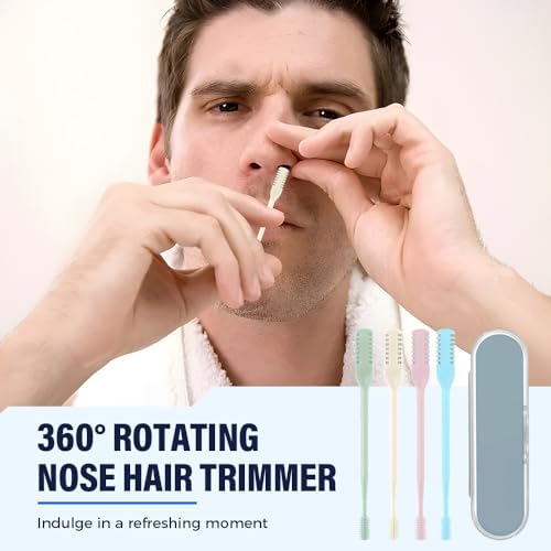 2-in-1 Nasal Hair Cutter, 2025 Upgrade 360° Rotating Nose Hair Trimmer with Double-Sided Blade & Ear Pick, Manual Nostril Hair Removal Tool for Men and Women, Soft Cleaning Brush (Beige, 3PCS)
