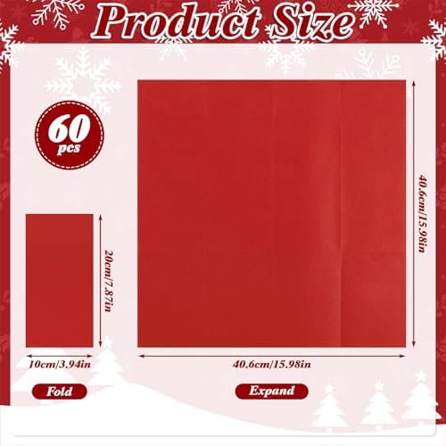 60 Pcs Red Linen-Feel Paper Napkins with Built-in Flatware Pocket, Mother's Day Pocket Linen Napkin Prefolded Cloth Like Paper Napkin Bulk for Anniversay Silverware Birthday Bathroom Wedding Party