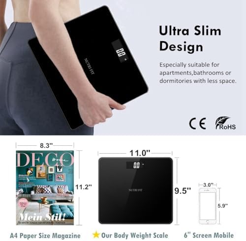 NUTRI FIT Digital Bathroom Scale for Body Weight, Bath Scale for Accurate Weight Watching with Large LCD Display, Most Accurate for The Elderly Safe Home Use, 330 lbs